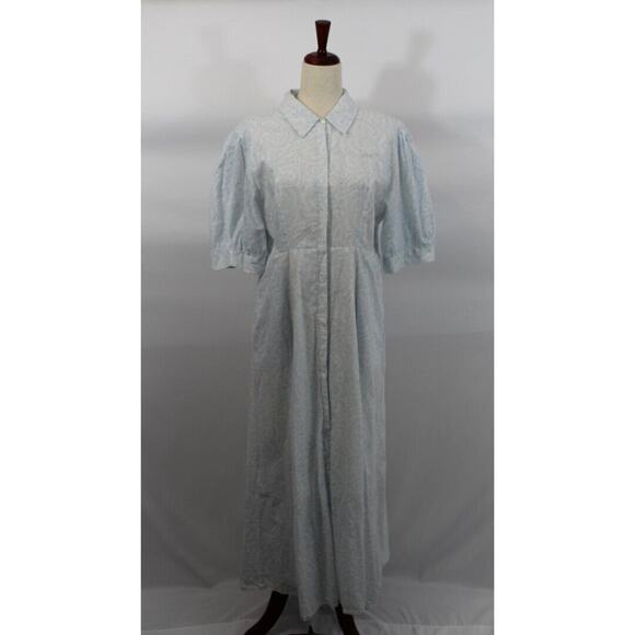 INDIA AMORY Julia SZ L Large Blue Short Sleeve Shirt Dress Blue Wisteria Floral - Picture 7 of 9